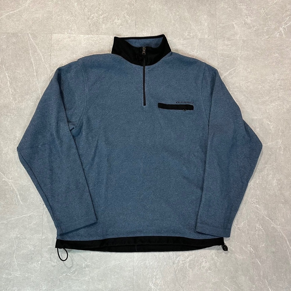 Old Navy Mens Quarter Zip Fleece Pullover Blue Mock Neck Chest Pocket Large